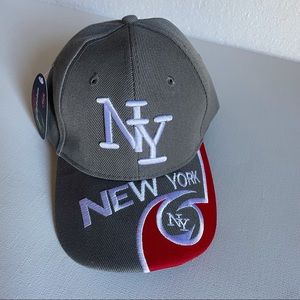 XM New York "NY" Gray White Red Adjustable Strap Hat Cap Wool Blend NWT